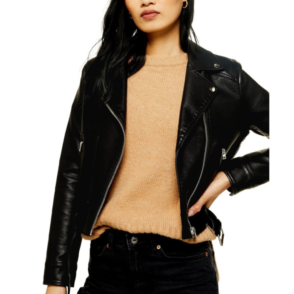 NEW Topshop Kota crop Faux leather moto jacket